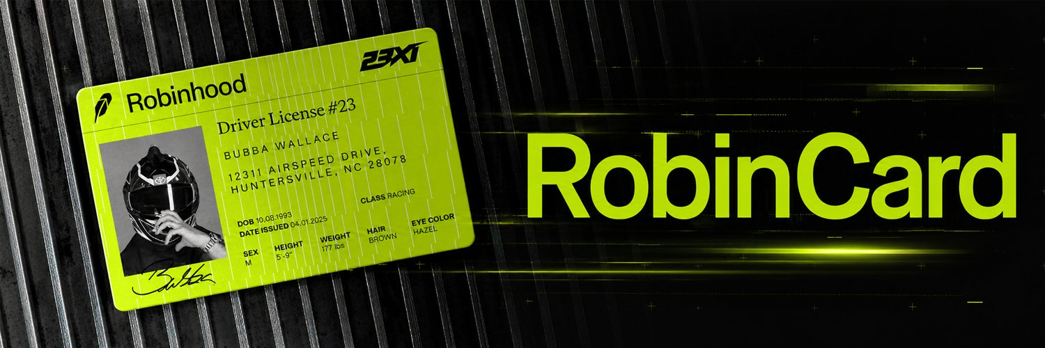 RobinCard banner artwork — fictional neon green racing card on industrial metal with speed lines